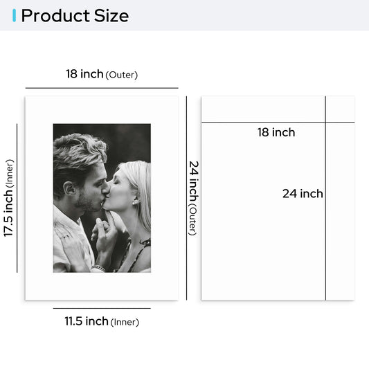 Pack of 10, 18x24 Custom Cut White Conservation Archival Mat with Whitecore with Conservation Backing Board