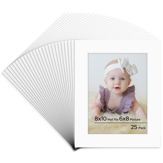 Pack of 25, 8x10 Custom Cut Mat with Whitecore 4-PLY Bulk Pack