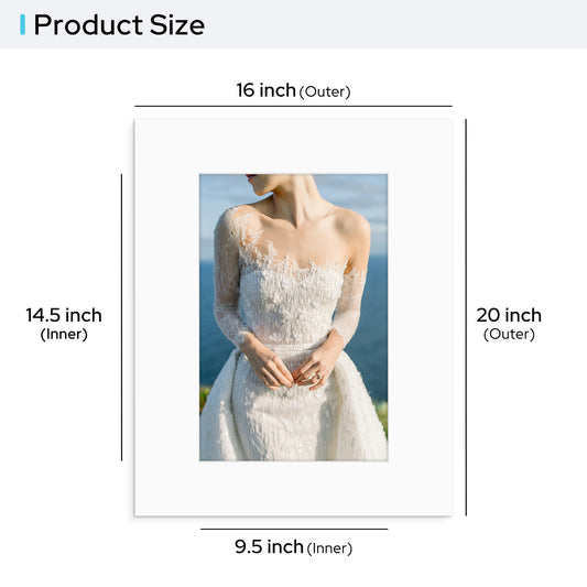 Pack of 25, 16x20 Custom Cut Off White Mat with Whitecore fits 10x15 Picture Bulk Pack