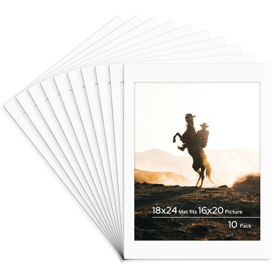 Pack of 10, 18x24 Custom Cut Off White Mat with Whitecore fits 16x20 Picture Bulk Pack