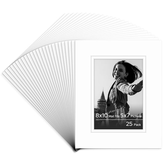 8x10 Pre-cut Double Mat with Whitecore fits 5x7 Picture Bulk Pack