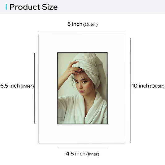 8x10 Pre-cut Mat with Blackcore fits 5x7 Picture White #501B