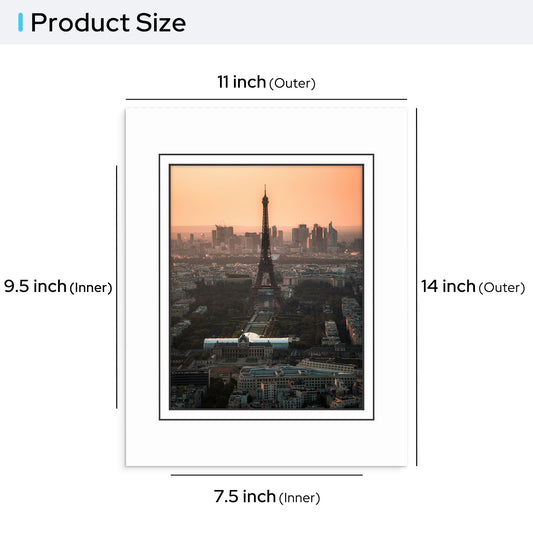 11x14 V-Groove Pre-cut Mat fits 8x10 Picture Bulk Pack