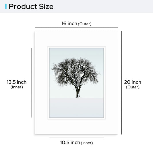 16x20 Pre-cut Double Mat with Whitecore fits 11x14 Picture Bulk Pack