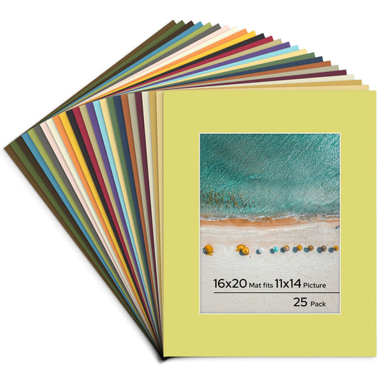 Pack of 25, 16x20 Mix Colors Mat fits 11x14 Picture