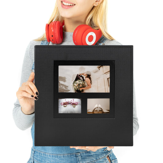Self-Adhesive, Dust-Free, air-Free, Glue Free and Waterproof Album, DIY Family Photo Album Holds 3x5, 4x6, 5x7, 6x8, 8x10 Photos (Leather Embossed Cover - Black)-Pick Up in Store Only