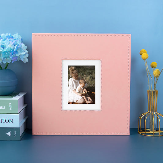 Magnetic Self-Stick Page Photo Album, Self Adhesive Leather Cover Albums Holds 3x5, 4x6, 5x7, 6x8, 8x10 Photos-13 x 13.2 Inch (Pink 40 Pages)-Pick Up in Store Only