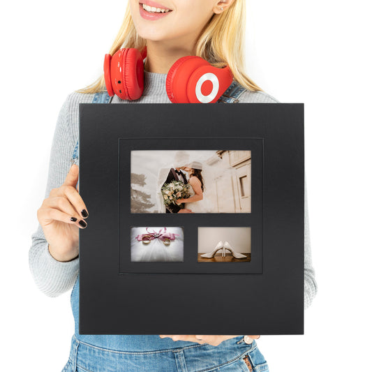 Magnetic Self-Stick Page Photo Album, Self Adhesive 40 Pages Leather Cover Albums Holds 3X5, 4X6, 5X7, 6X8, 8X10 8.5x11 Photos for Family Wedding Anniversary Baby Vacation - Black-Pick Up in Store Only