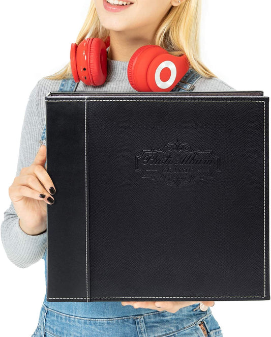 Photo Album Leather Cover 10.2x11 Inches Self-Stick Page for 40 Pages (20 Sheets),Black-Pick Up in Store Only