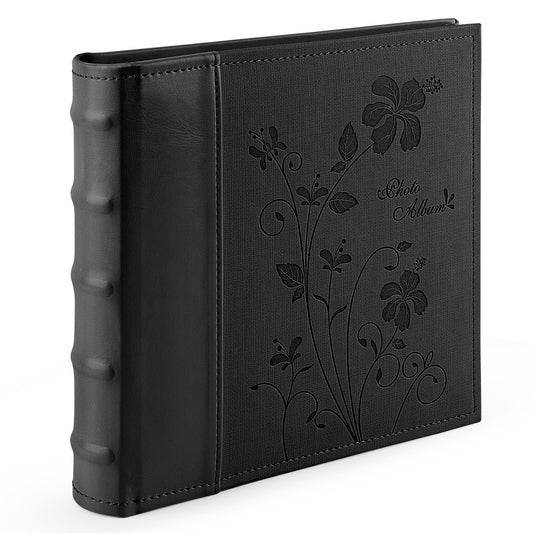 Photo Album holds 4x6 200 Horizontal Pictures with Memo Space, Leather Vintage Cover with Flower, 2 Per Page