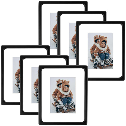 Clearance Rounded Corner Wood Picture Frame with White Mat and Real Glass-Pack Of 6