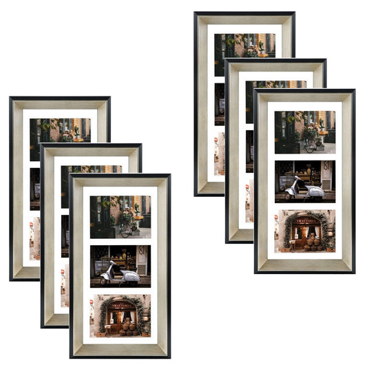 Collage Picture Frames with White Mat and Real Glass for 4x6 Photos,Black/Silver Color