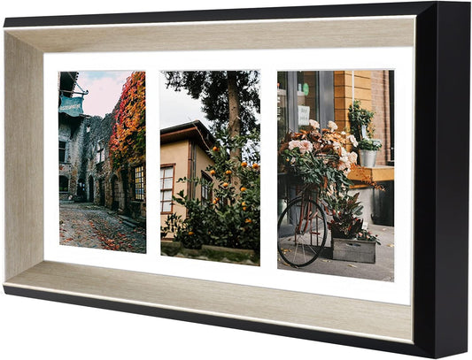 Collage Picture Frames with White Mat and Real Glass for 4x6 Photos,Black/Silver Color