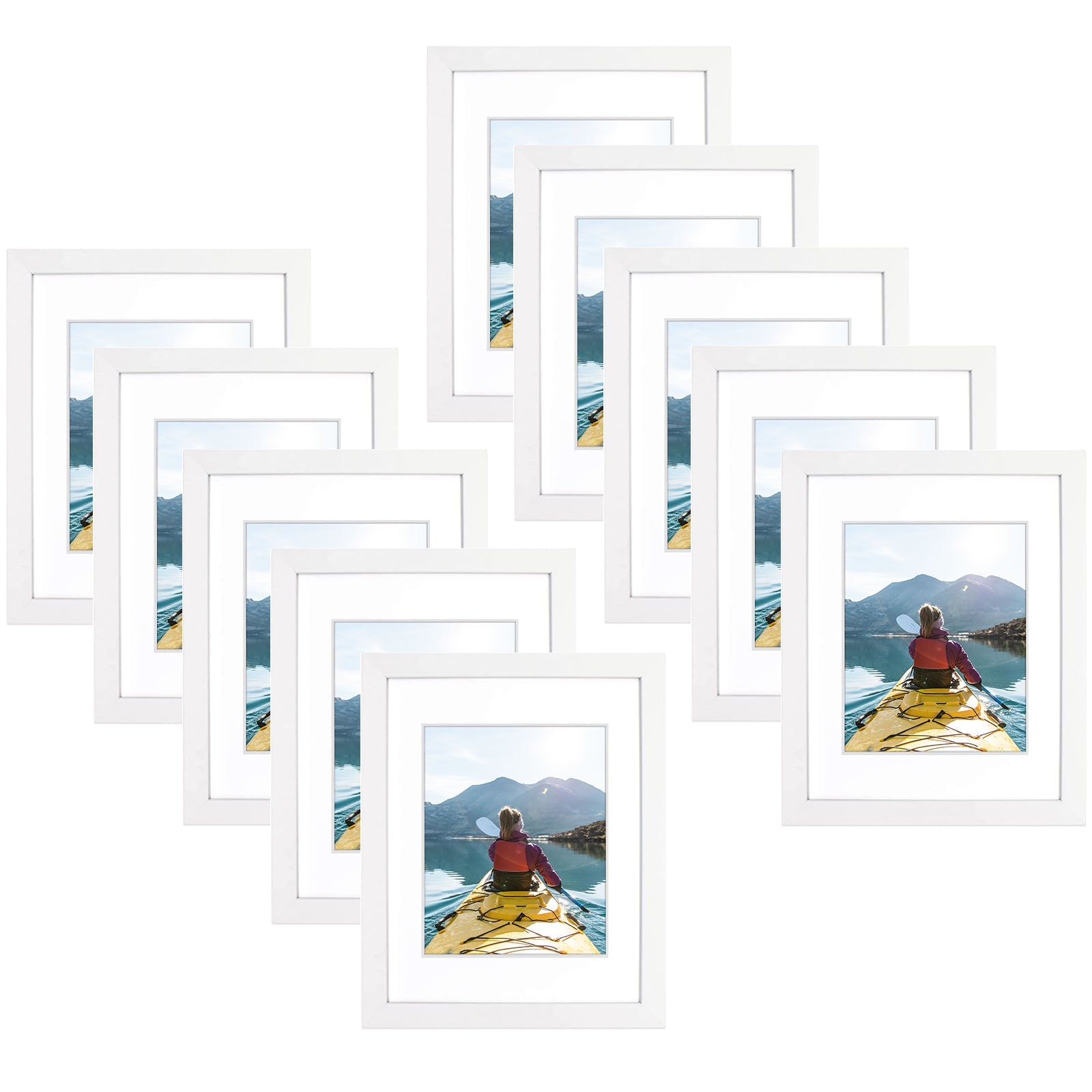 11x14 Wood Picture Frame for 8x10 Photo with White Mat (10 Pack) White Picture Frame Golden State Art