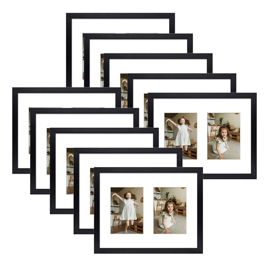 11x14 Wood Collage Frame 0.84 Inch For Two 5x7 Picture - Pack of 10 Black Picture Frames Golden State Art