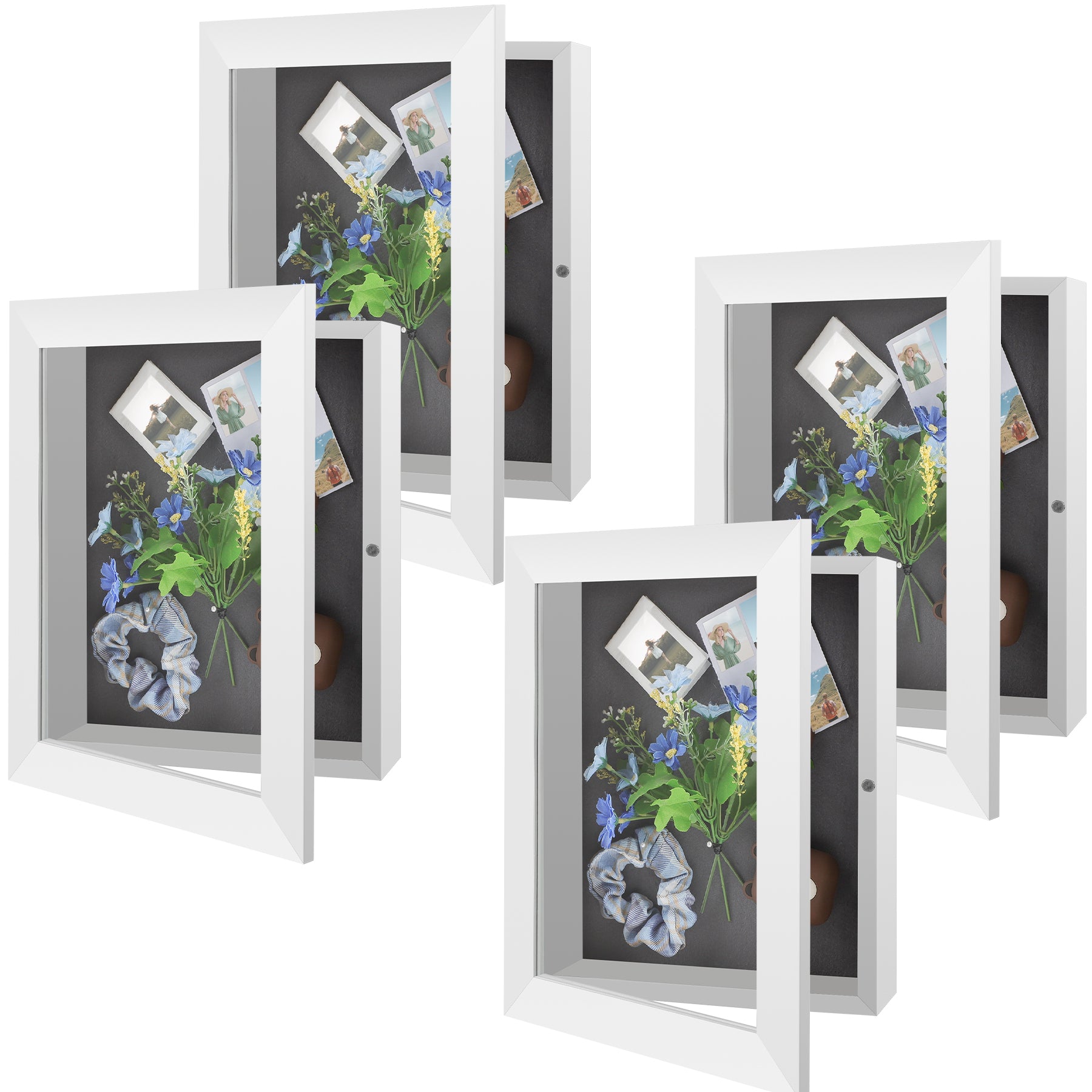 Shadow Box Frame, 2-inch Depth, Great for Collages, Collections, Mementos, 6 Pins Included (4 Pack) 8.5x11 White Golden State Art