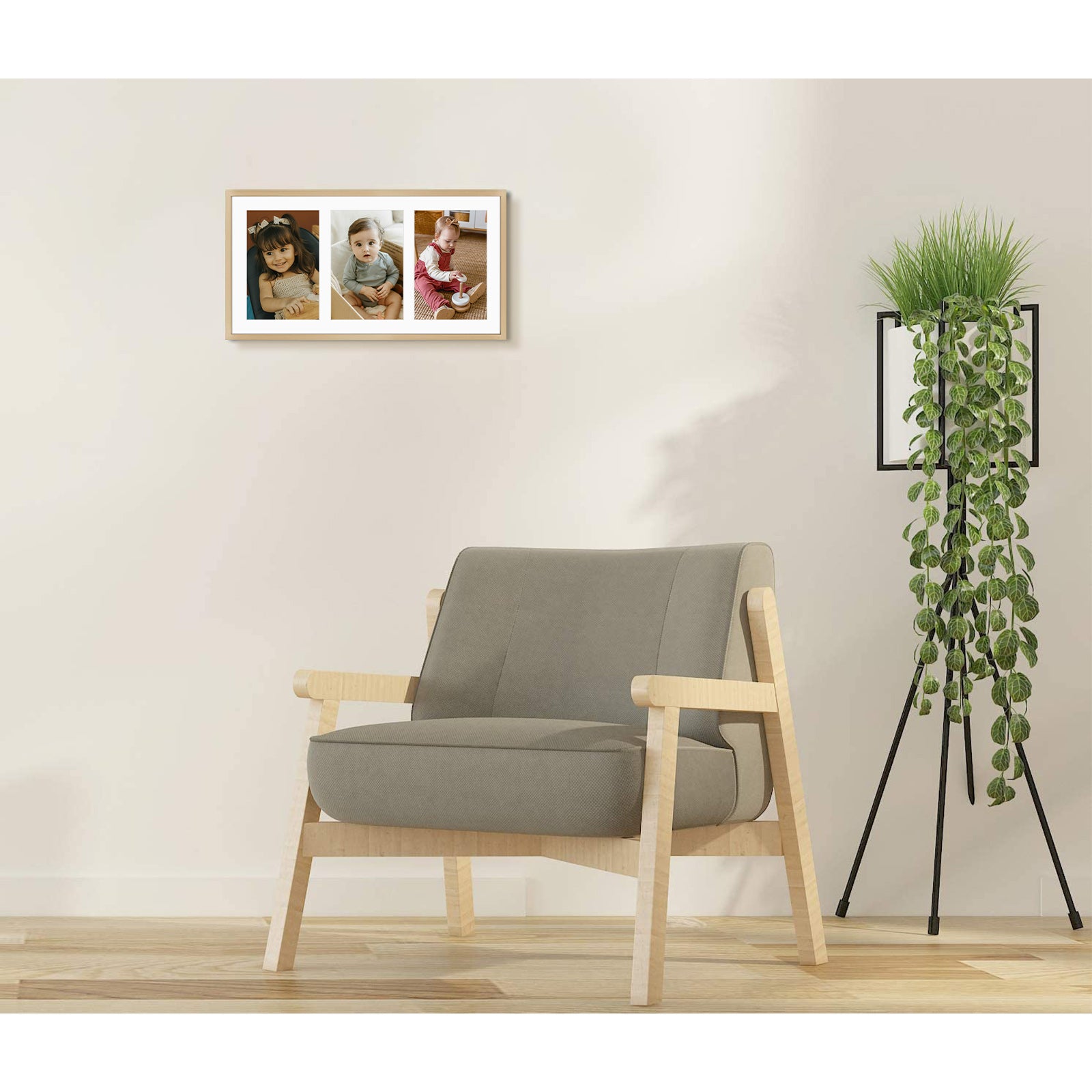 Golden State Art 8.5x16 Collage Frame for Three 5x7 Photos-Aluminum with Real Glass