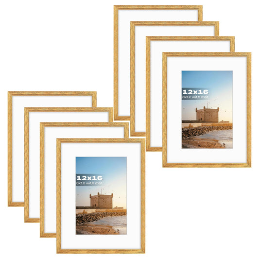 12x16 Wood Frame for 8x12 Photo with White Mat and Real Glass Distressed Gold-Pack of 8-Pick Up in Katy TX Only