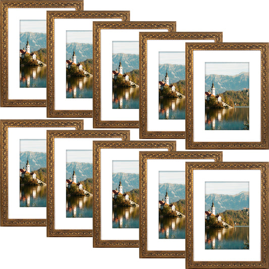 12x16 Ornate Picture Frame for 8x12 Photo with White Mat and Real Glass (Bronze)-Pack of 10