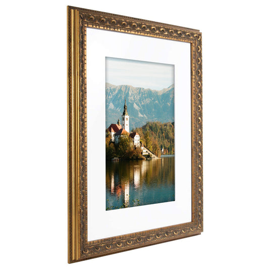 12x16 Ornate Picture Frame for 8x12 Photo with White Mat and Real Glass (Bronze)-Pack of 10