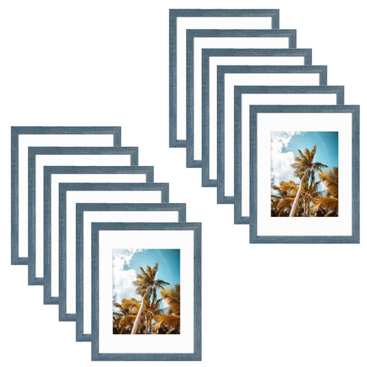 11x14 MDF Frame 0.71 Inch for 8x10 Picture with White Mat Blue - Pack of 12