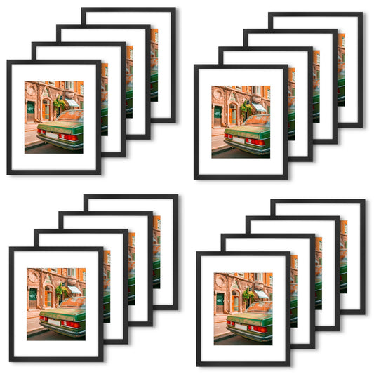 MDF Picture Frames with White Mat and Plexi-Glass 0.71 inches,Pack of 16