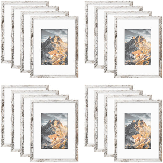 Clearance Rustic White 9x12 Picture Frames with White Mat for 6x8 Photo Pack of 16