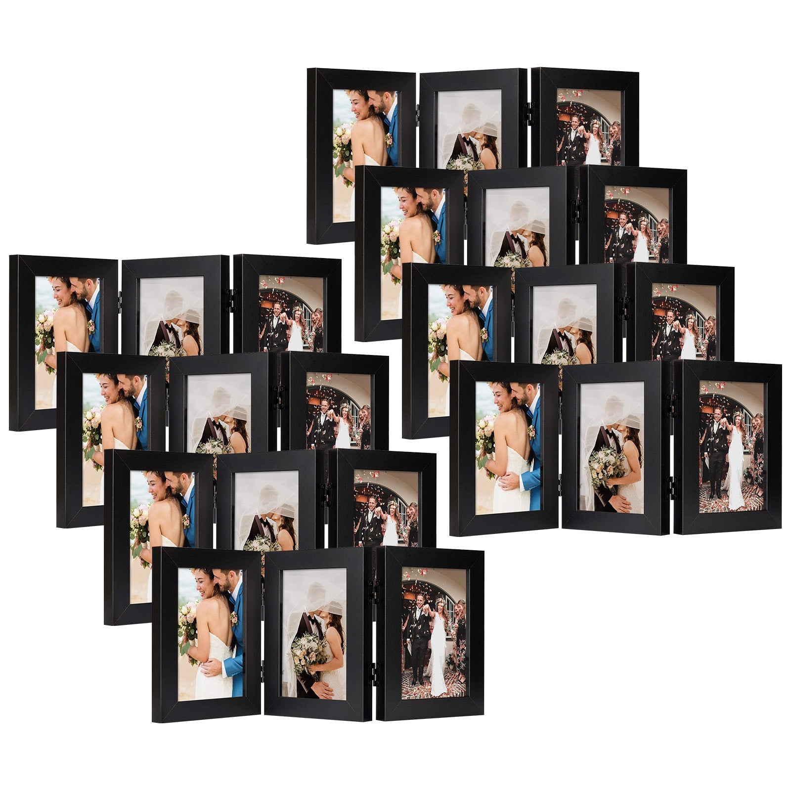 Hinged Frames Displays 3 Photos with Real Glass (8 Pack) 4x6 Black Picture Frame Golden State Art