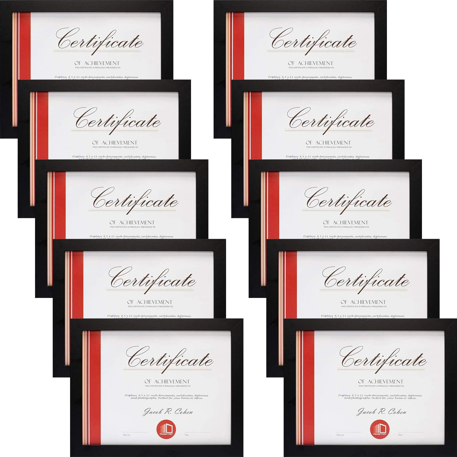 8.5x11 Diploma Picture Frame with Real Glass (10 Pack) Black Picture Frame GSA