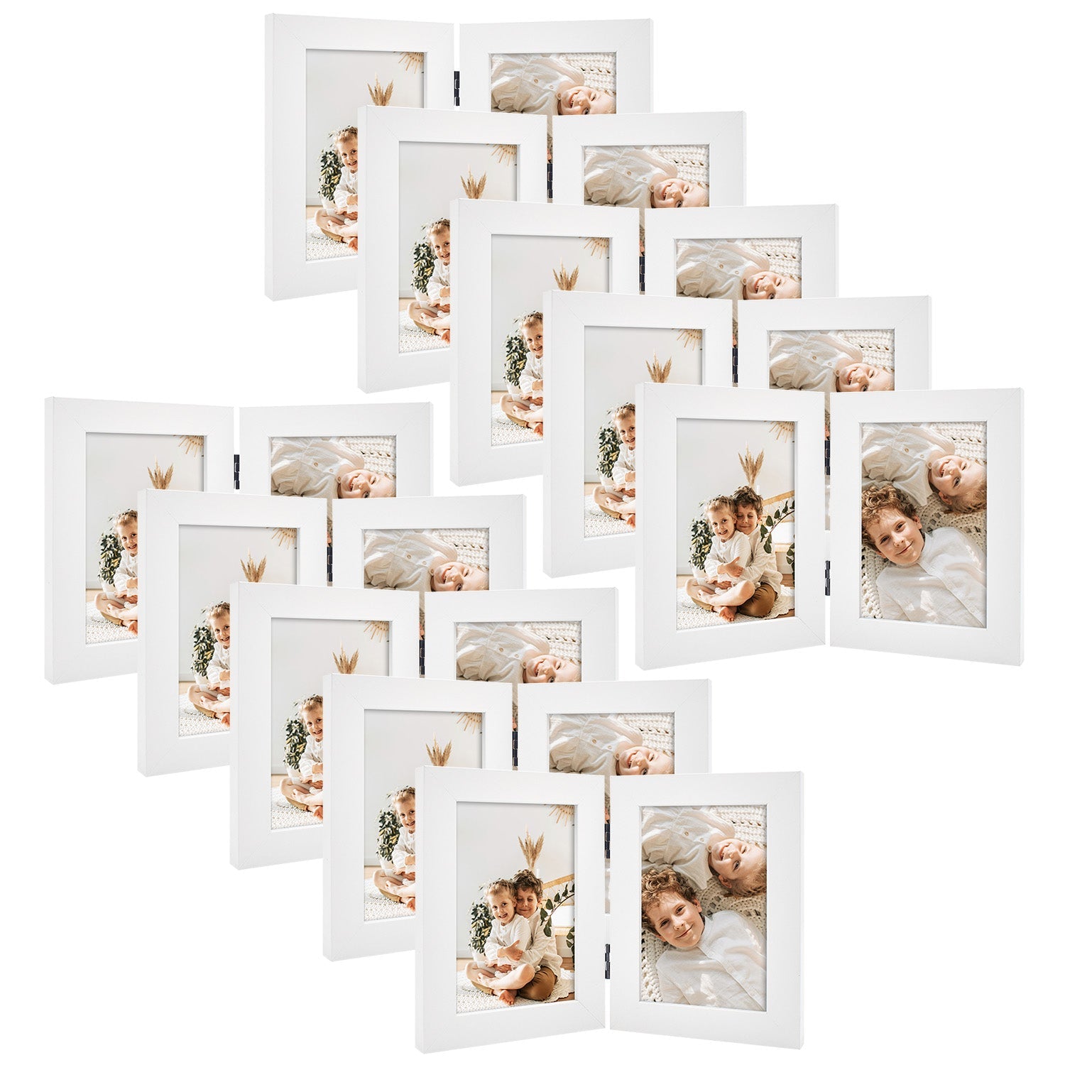Hinged Frames Displays 2 Photos with Real Glass(10 Pack) 4x6 White Picture Frame Golden State Art