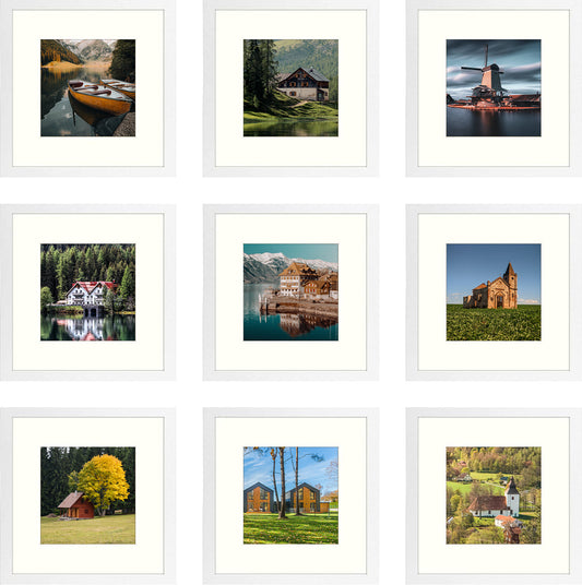 12x12 Picture Frame for 8x8 Picture and Ivory Mat (9 Pack) White Picture Frame Golden State Art