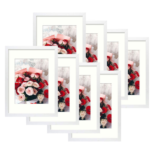 12x16 Picture Frame for 8.5x11 with Mat or 12x16 without Mat with Ivory Mat and Acrylic Plexiglass (8 Pack) White Picture Frame Golden State Art