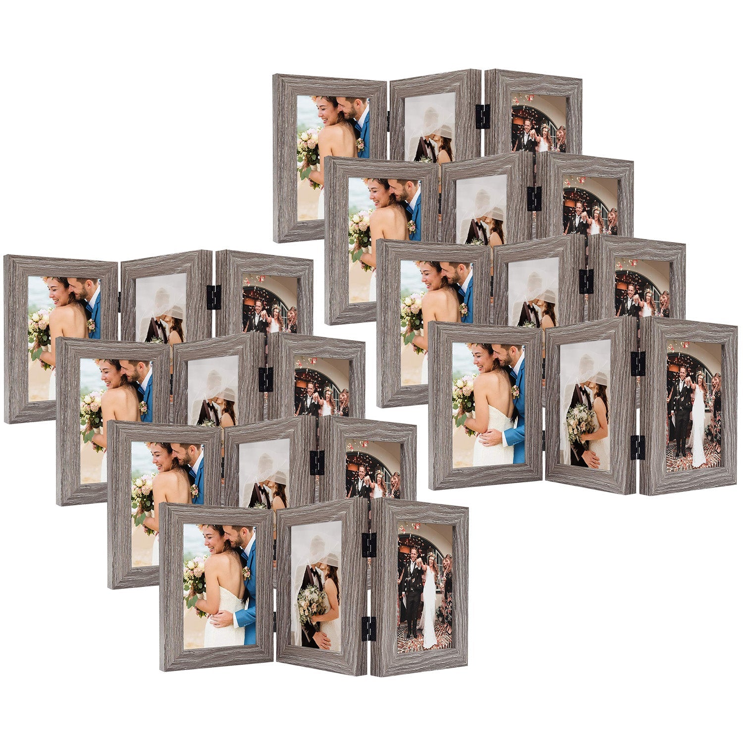 Hinged Frames Displays 3 Photos with Real Glass (8 Pack) 4x6 Grey Picture Frame Golden State Art