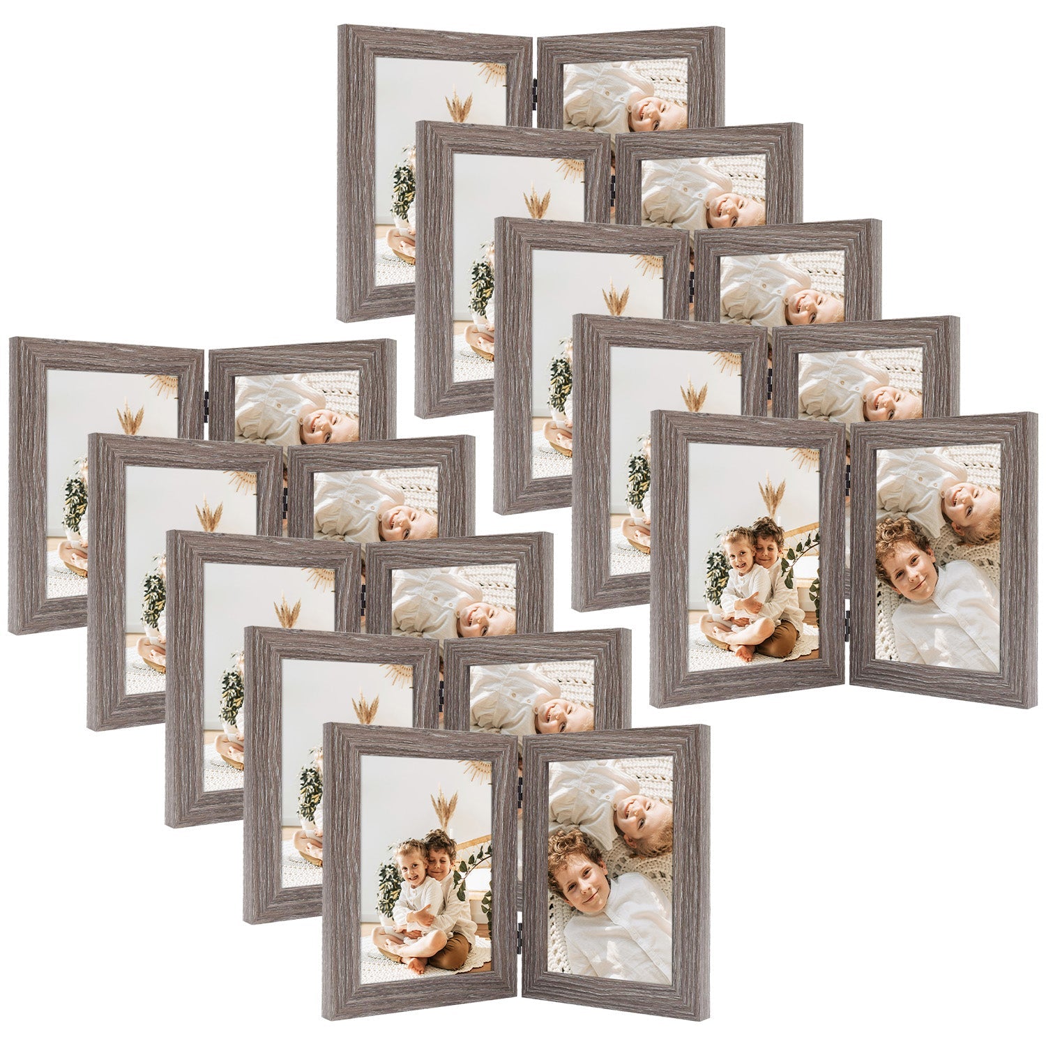 Hinged Frames Displays 2 Photos with Real Glass(10 Pack) 5x7 Grey Picture Frame Golden State Art