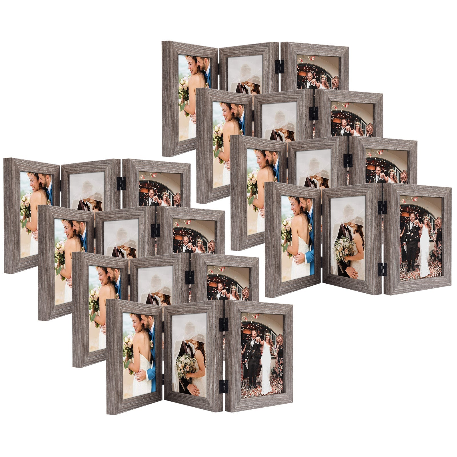 Hinged Frames Displays 3 Photos with Real Glass (8 Pack) 5x7 Grey Picture Frame Golden State Art