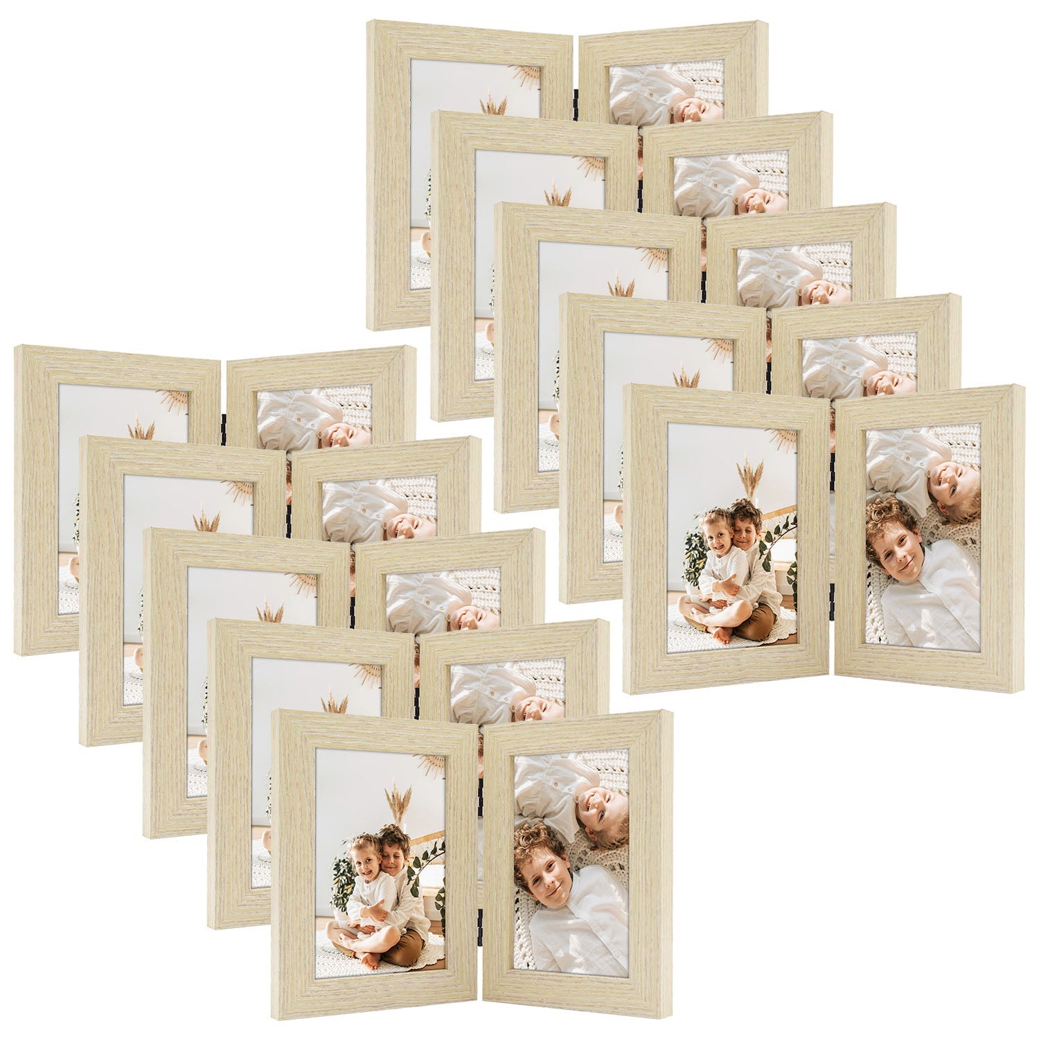 Hinged Frames Displays 2 Photos with Real Glass(10 Pack) 4x6 Beige Picture Frame Golden State Art