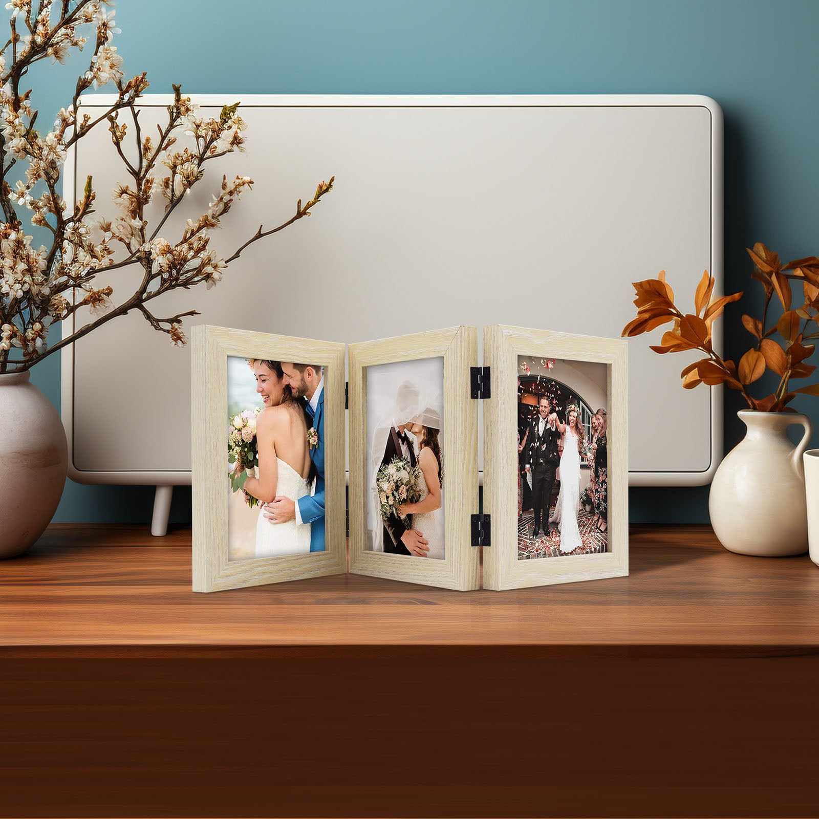 Hinged Frames Displays 3 Photos with Real Glass (8 Pack) Picture Frame Golden State Art
