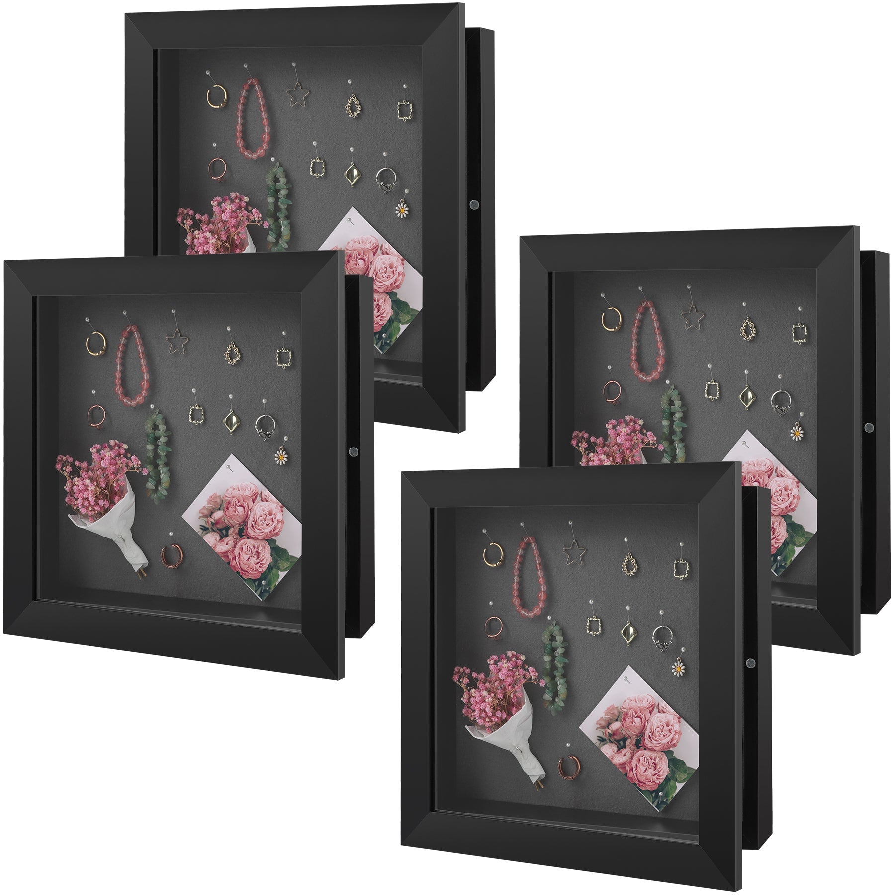 Shadow Box Frame, 2-inch Depth, Great for Collages, Collections, Mementos, 6 Pins Included (4 Pack) 11x11 Black Golden State Art