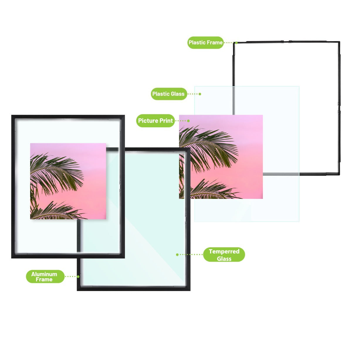 Aluminum Picture Frames Floating Frame, Clear Glass Displays for Wall or Table Top Decoration Picture Frame Golden State Art