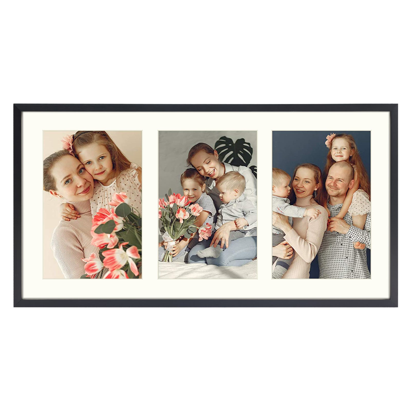 Aluminum Frames Collage Frame with Ivory Mat and Real Glass, Frame Thickness 1.02 Inch 8 Pack 8.5x16.3 Matted to Three 5x7 Black Picture Frame Golden State Art
