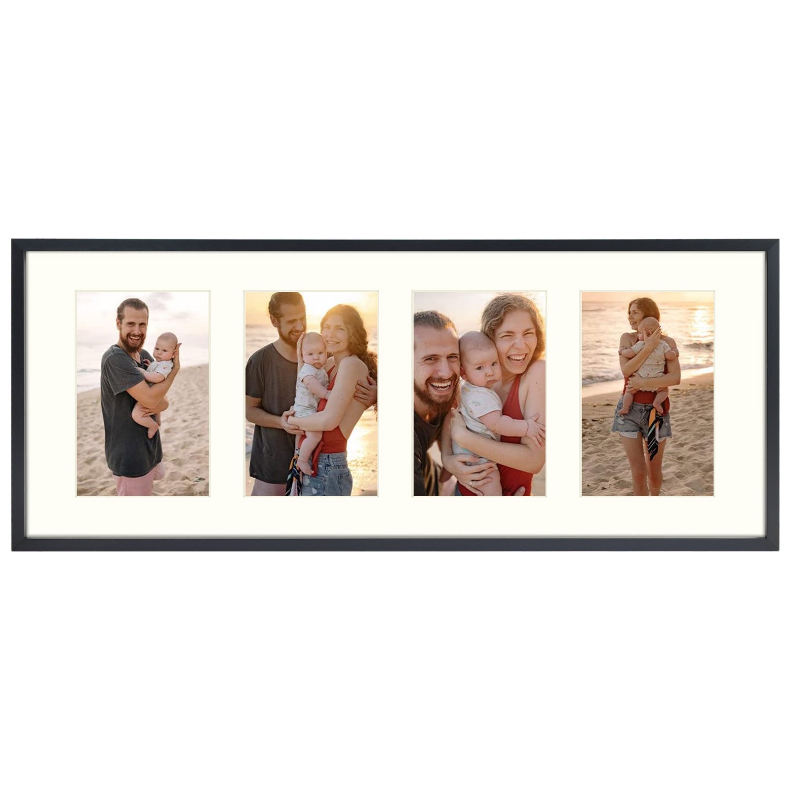 Aluminum Frames Collage Frame with Ivory Mat and Real Glass, Frame Thickness 1.02 Inch 6 Pack 8x20 Matted to Four 4x6 Black Picture Frame Golden State Art