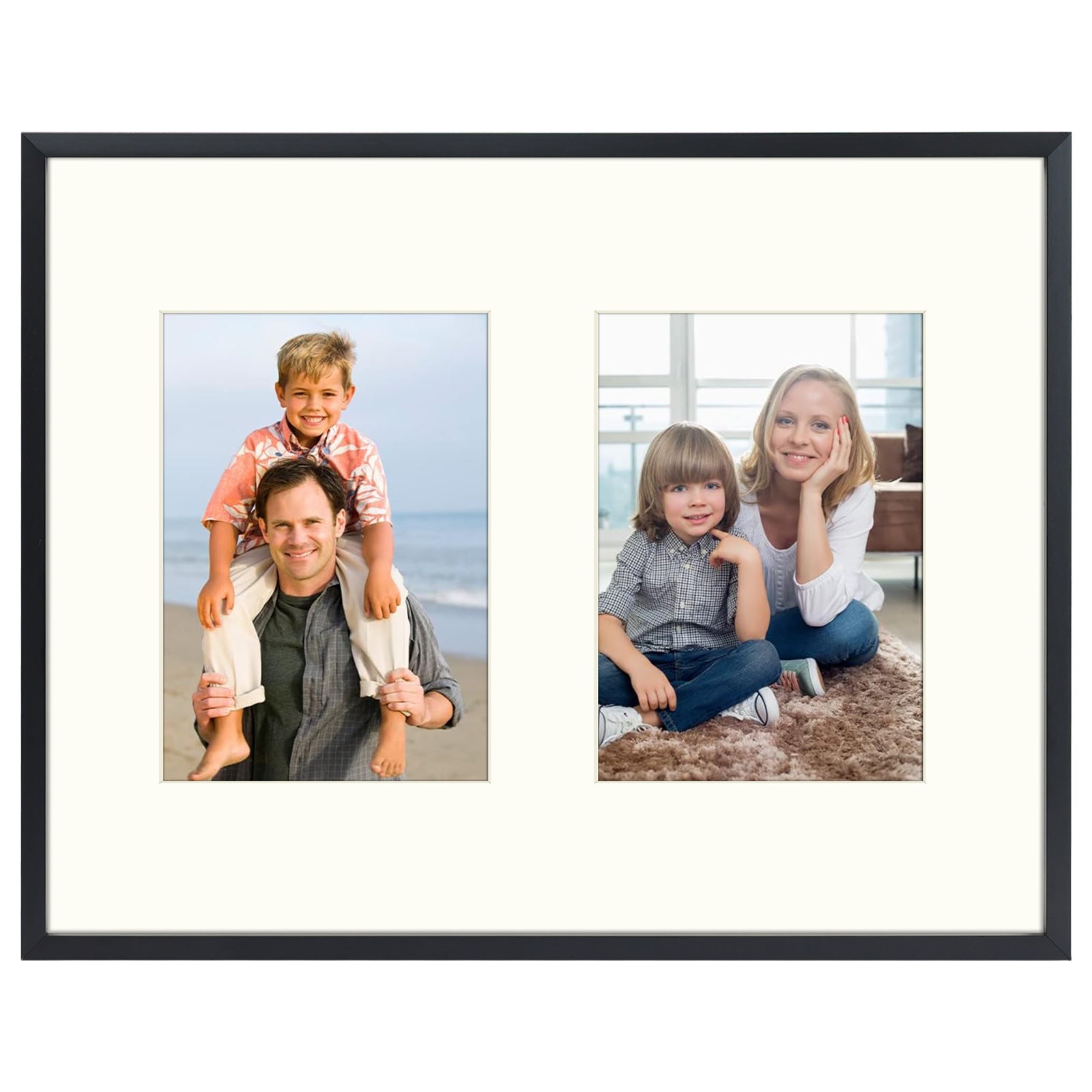 Aluminum Frames Collage Frame with Ivory Mat and Real Glass, Frame Thickness 1.02 Inch 6 Pack 11x14 Matted to Two 5x7 Black Picture Frame Golden State Art