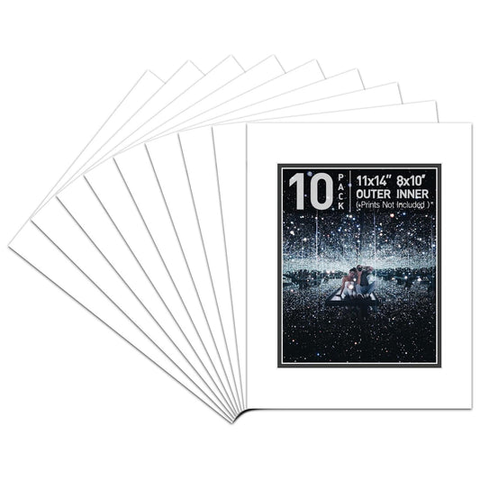 Pack of 10, White Over Black Pre-cut Double Mat with Whitecore