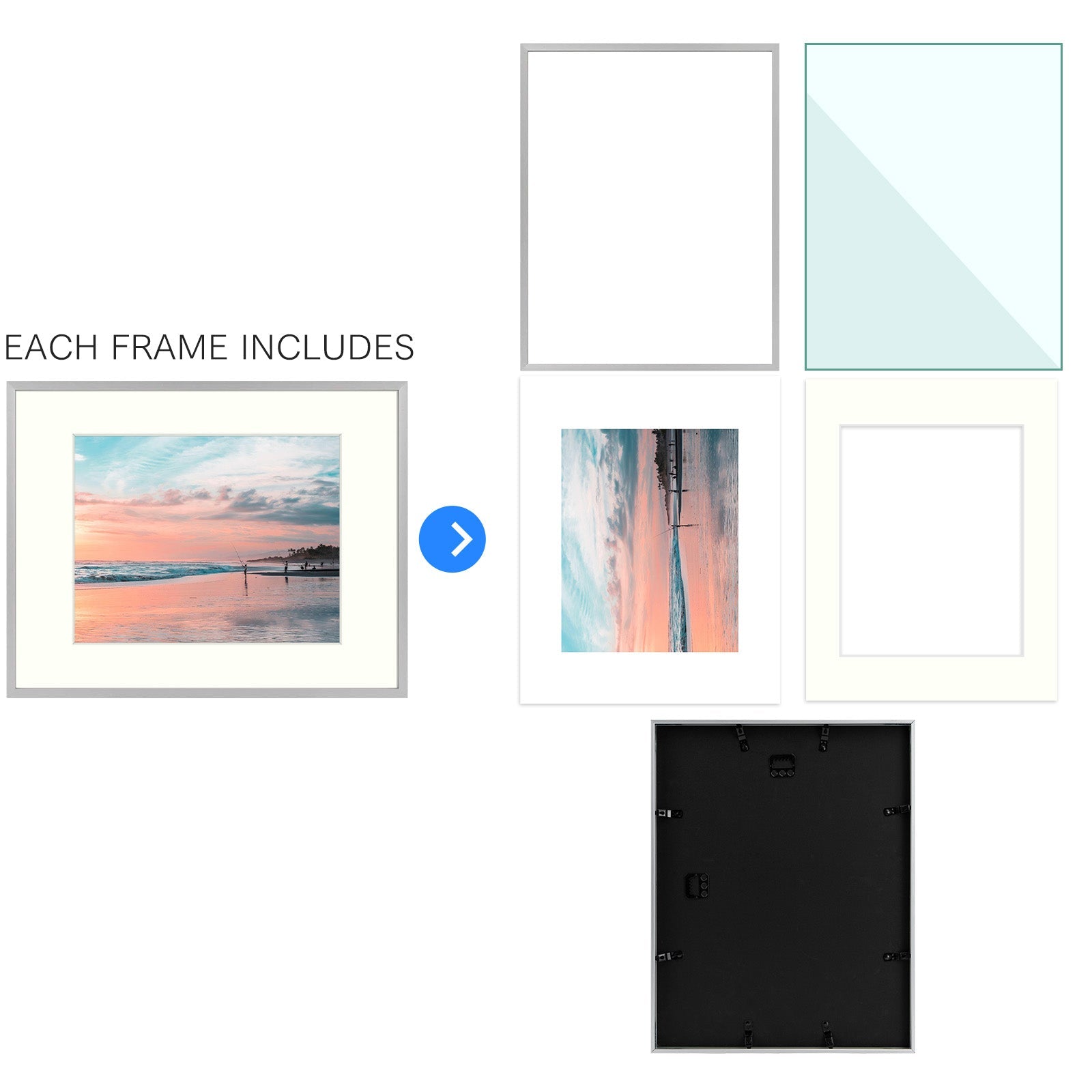 11x14 Aluminum Frame for 8x10 Photo with Ivory Mat and Real Glass, Frame Thickness 1.02 Inch(6 Pack) Picture Frame Golden State Art