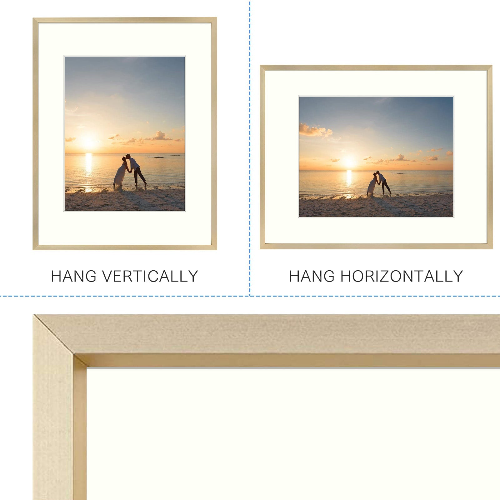 11x14 Aluminum Frame for 8x10 Photo with Ivory Mat and Real Glass, Frame Thickness 1.02 Inch(6 Pack) Picture Frame Golden State Art