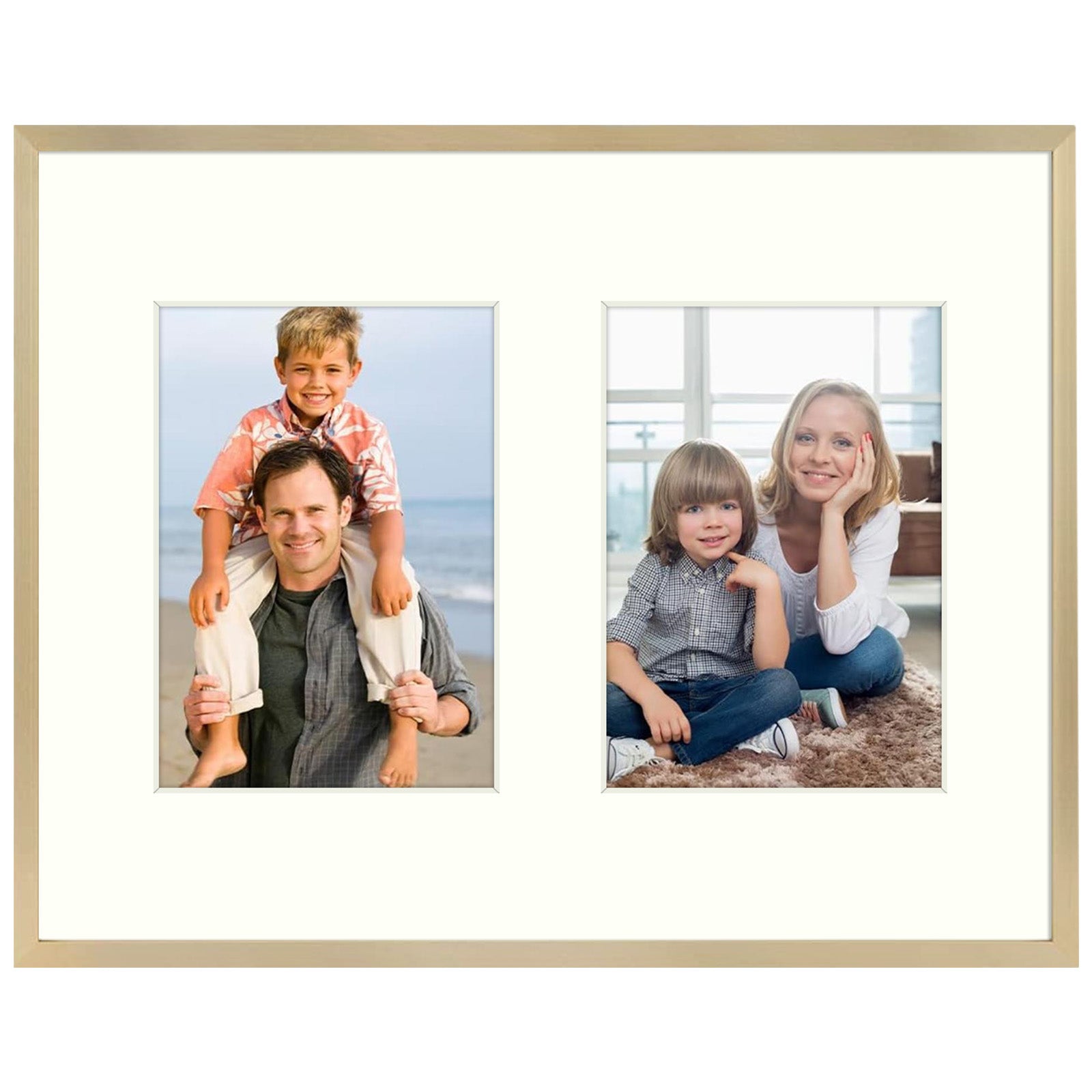 Aluminum Frames Collage Frame with Ivory Mat and Real Glass, Frame Thickness 1.02 Inch 6 Pack 11x14 Matted to Two 5x7 Gold Picture Frame Golden State Art