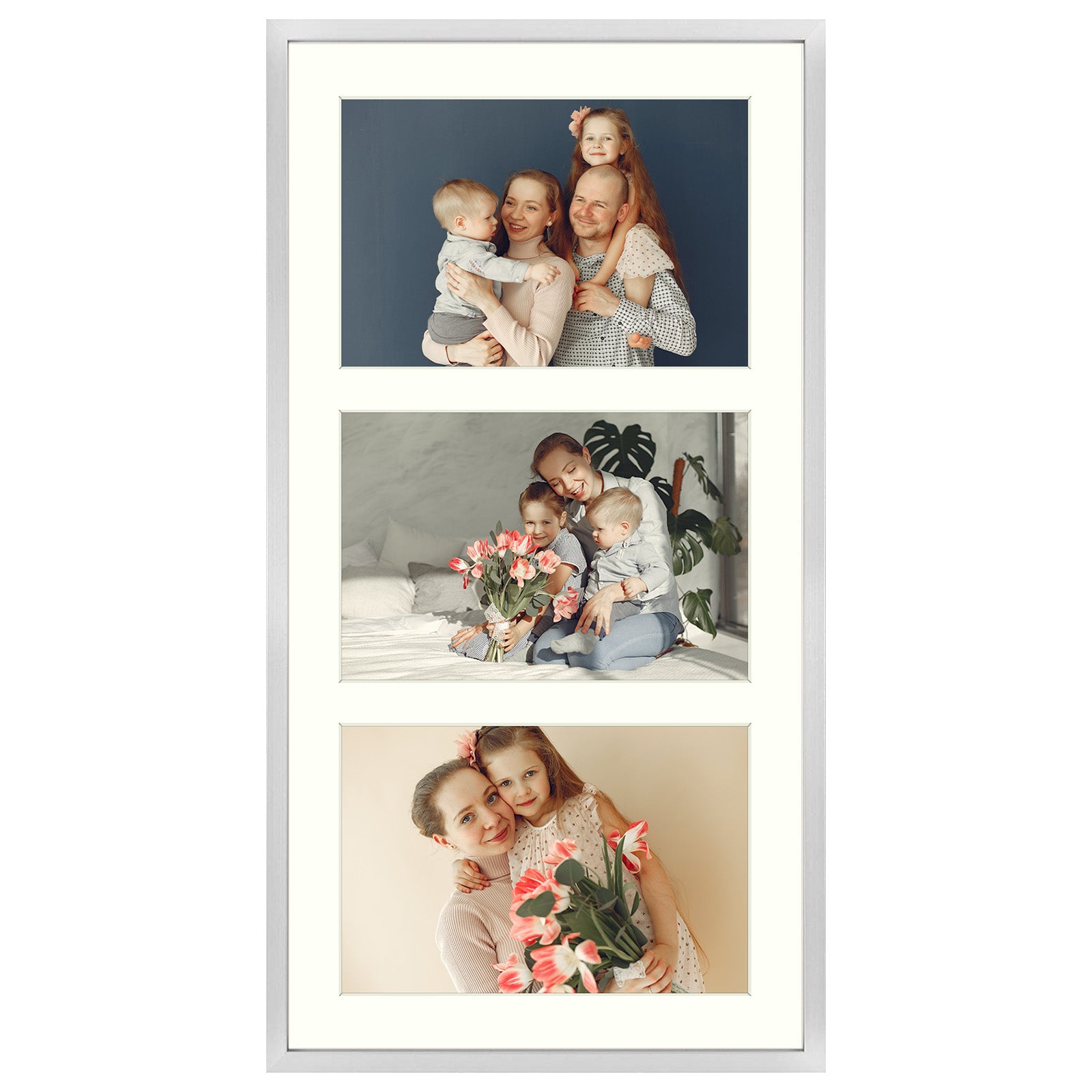 Aluminum Frames Collage Frame with Ivory Mat and Real Glass, Frame Thickness 1.02 Inch 8 Pack 8.5x16.3 Matted to Three 5x7 Silver Picture Frame Golden State Art