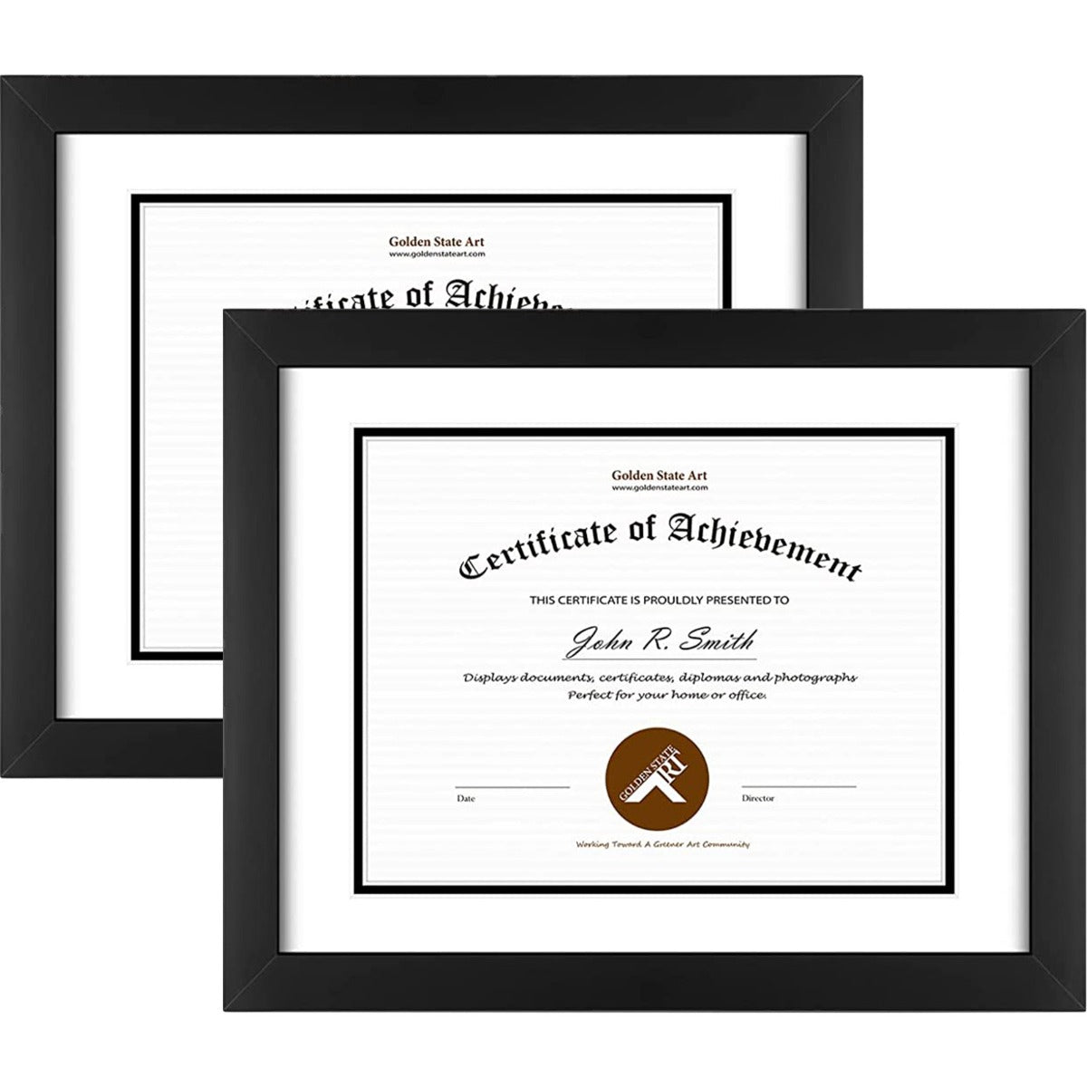 11X14 Wood Diploma Frame For 8.5x11 Documents & Certificates with Double Mat and Real Glass (10 Pack) Golden State Art