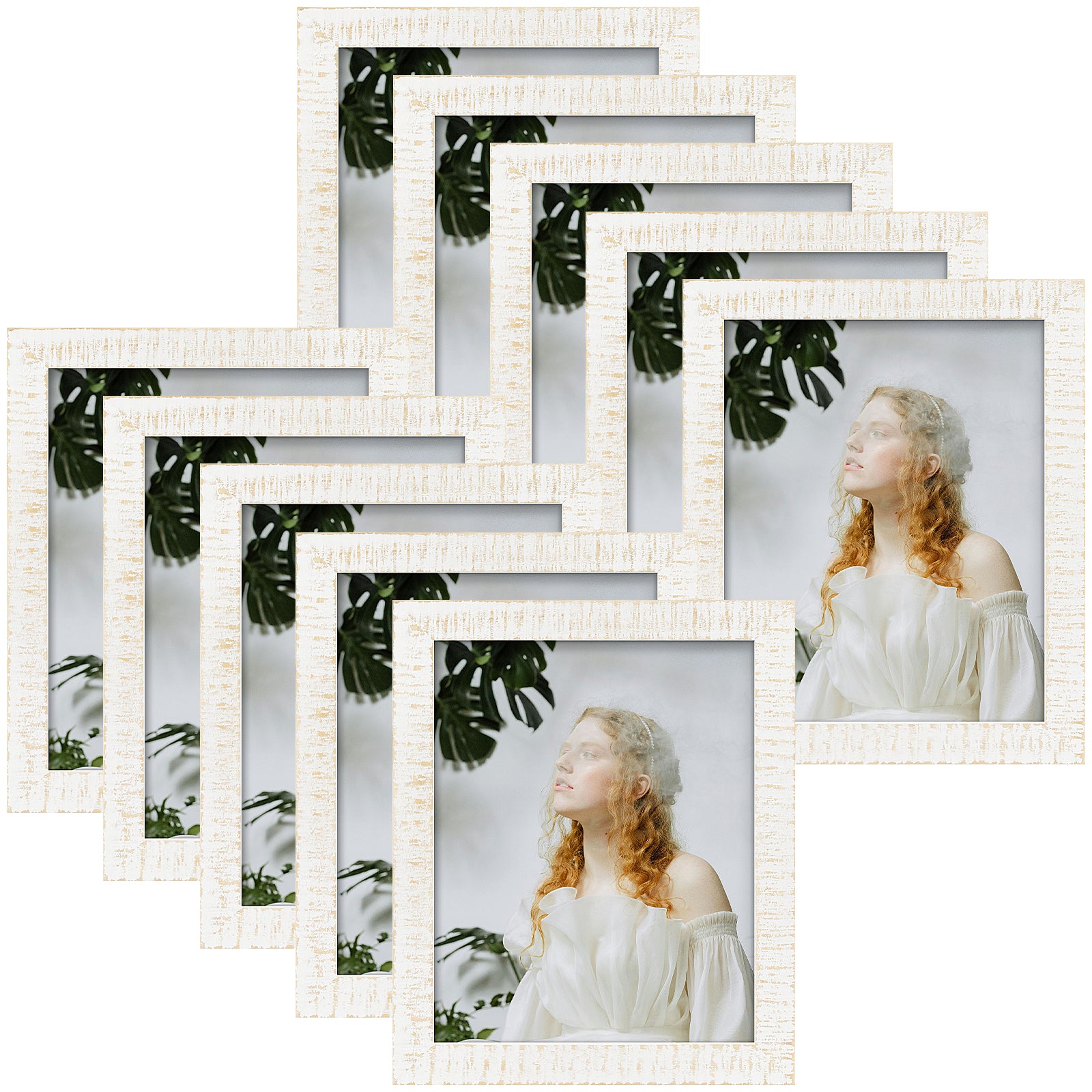 Clearance Wood Frame With Plexiglass-Pack of 10 8x10 Rustic White Picture Frames Golden State Art