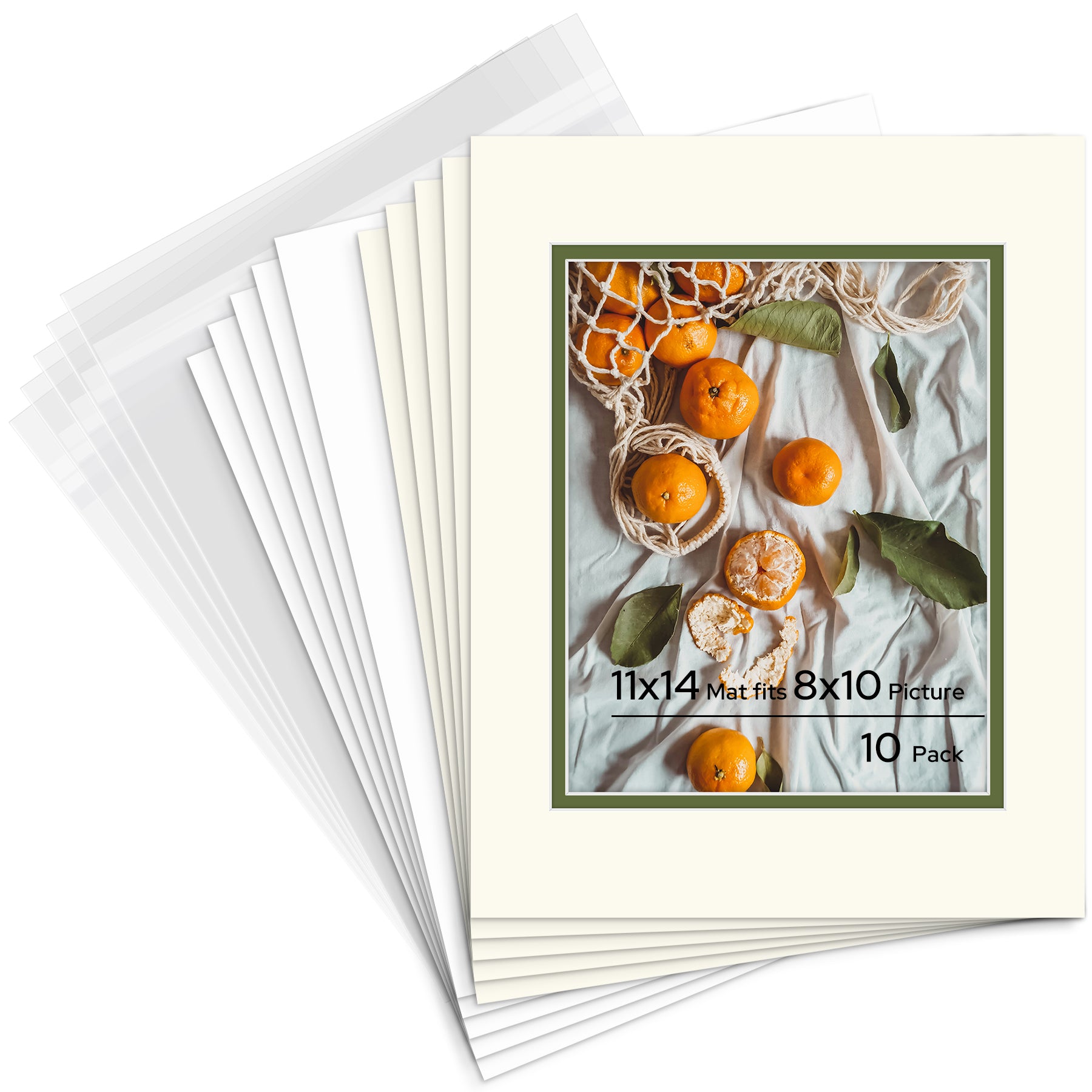 11x14 Pre-cut Double Mat for 8x10 Picture with Whitecore with Backing Board and Clear Bag 10 Pack Ivory Turret #104 Rock Garden #134 Mat Boards Golden State Art